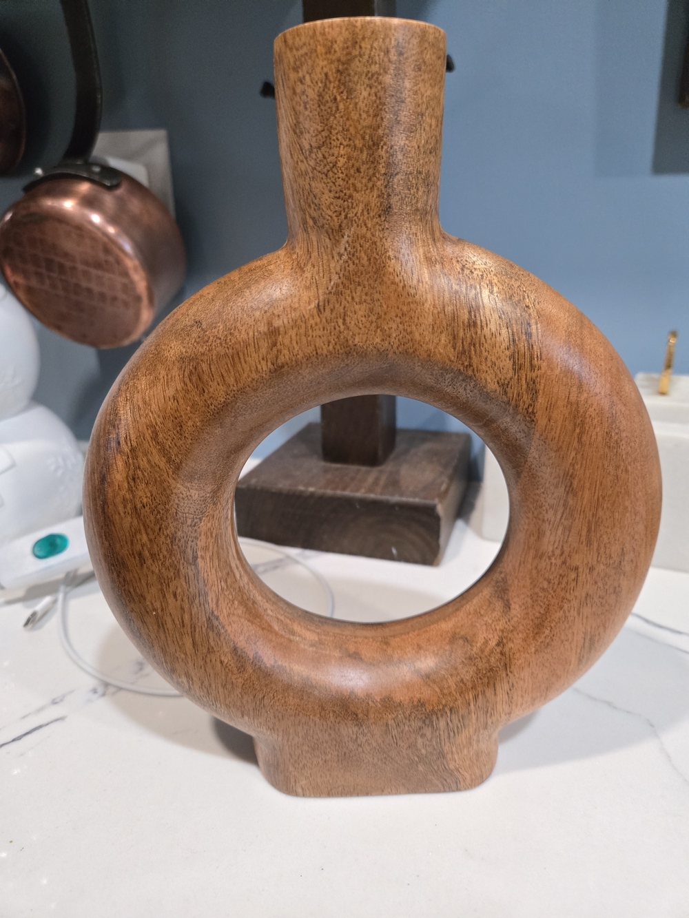 NWT mango wood donut shaped wooden vase